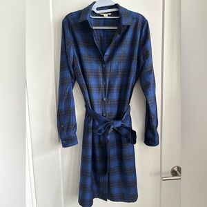 Brooks Brothers Blue Tartan Plaid Long Sleeve Wool Button Down Dress 6